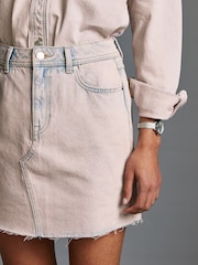 Pink Tint Denim Raw Hem 100% Cotton Mini Skirt - Image 4 of 6