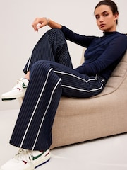 Navy Jersey Wide Leg Side Stripe Trousers - Image 1 of 7