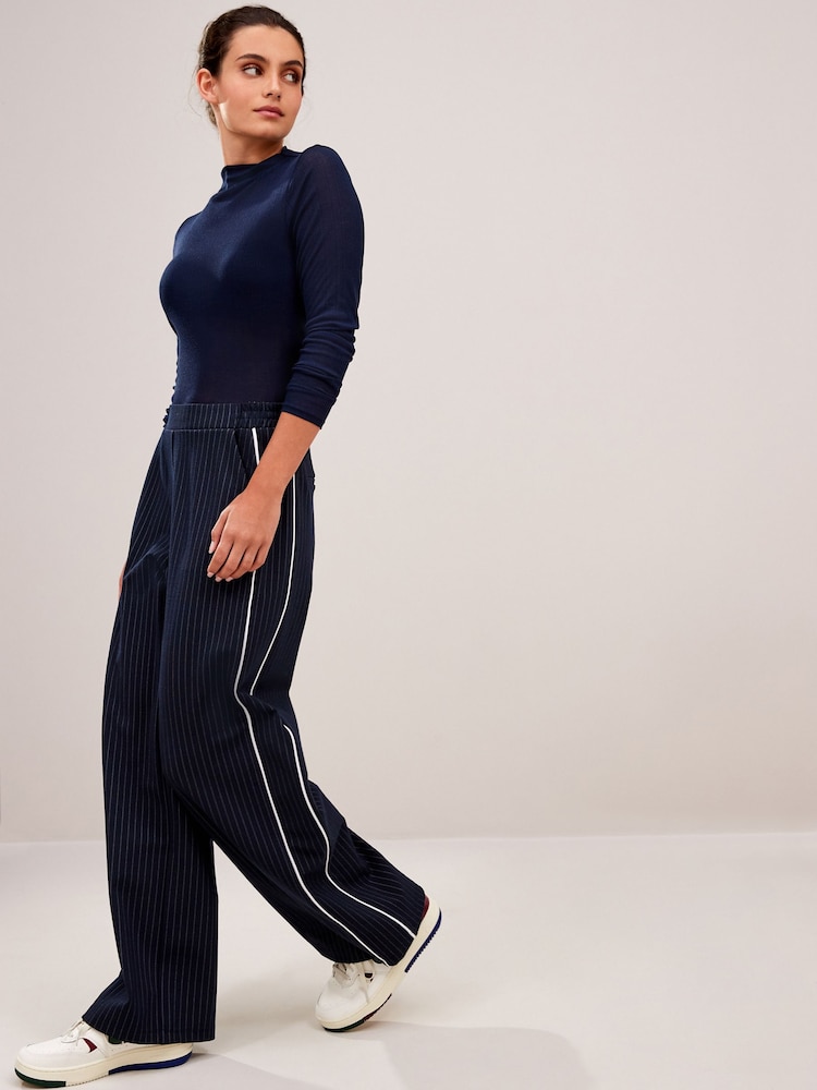 Navy Jersey Wide Leg Side Stripe Trousers - Image 2 of 7