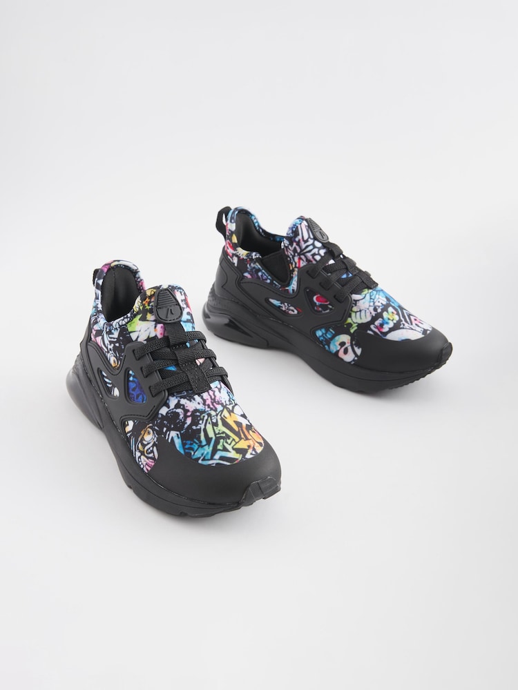 Black Graffiti Elastic Lace Trainers - Image 1 of 5