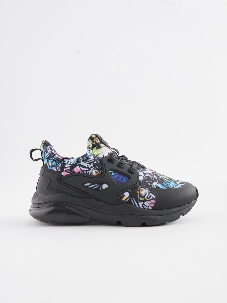 Black Graffiti Elastic Lace Trainers - Image 2 of 5