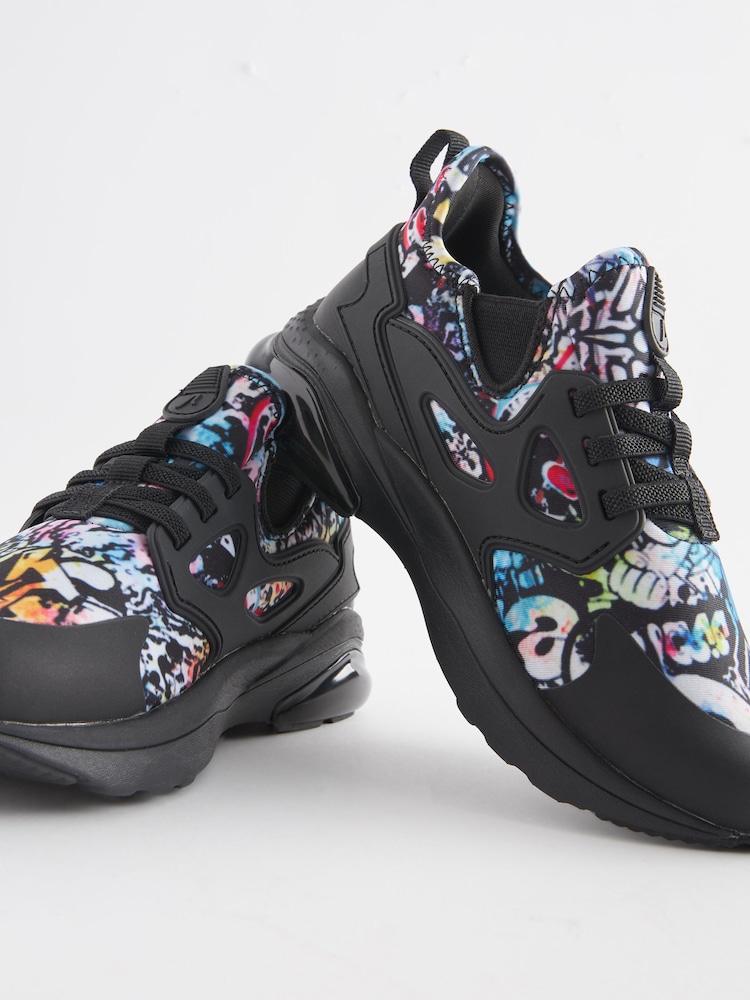Black Graffiti Elastic Lace Trainers - Image 3 of 5