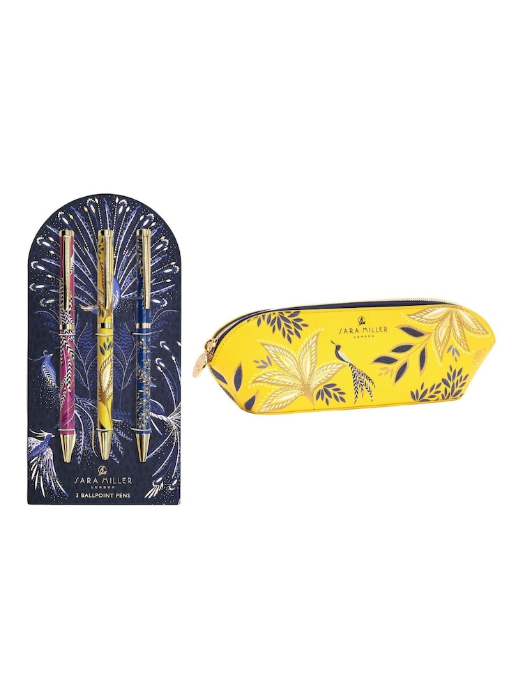 Sara Miller Set of 3 Yellow Navy Pencil Case And Pens - Image 1 of 6 Sara Miller Set of 3 Yellow Navy Pencil Case And Pens - Image 1 of 6
