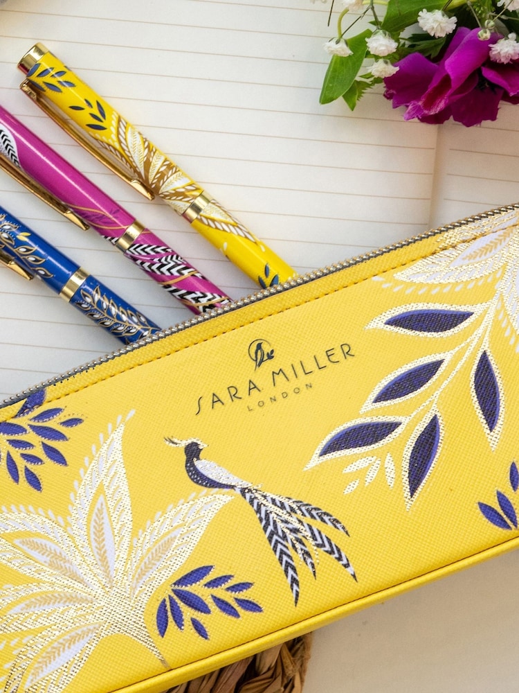 Sara Miller Set of 3 Yellow Navy Pencil Case And Pens - Image 2 of 6 Sara Miller Set of 3 Yellow Navy Pencil Case And Pens - Image 2 of 6