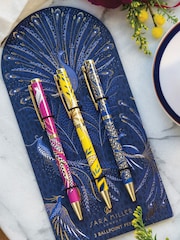 Sara Miller Set of 3 Yellow  Navy Pencil Case And Pens - Image 3 of 6