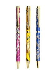 Sara Miller Set of 3 Yellow  Navy Pencil Case And Pens - Image 4 of 6