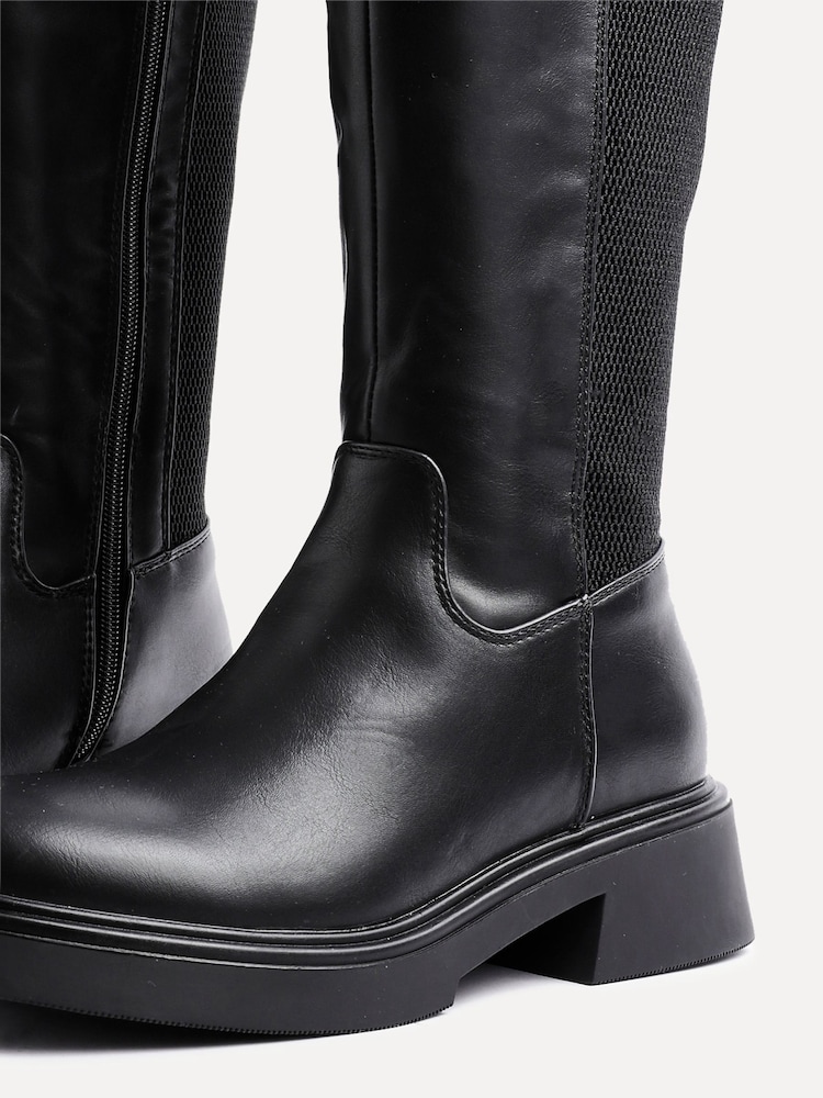 Linzi Black PU High Leg Klara Boots With Elastic Gusset - Image 9 of 9 Linzi Black PU High Leg Klara Boots With Elastic Gusset - Image 9 of 9