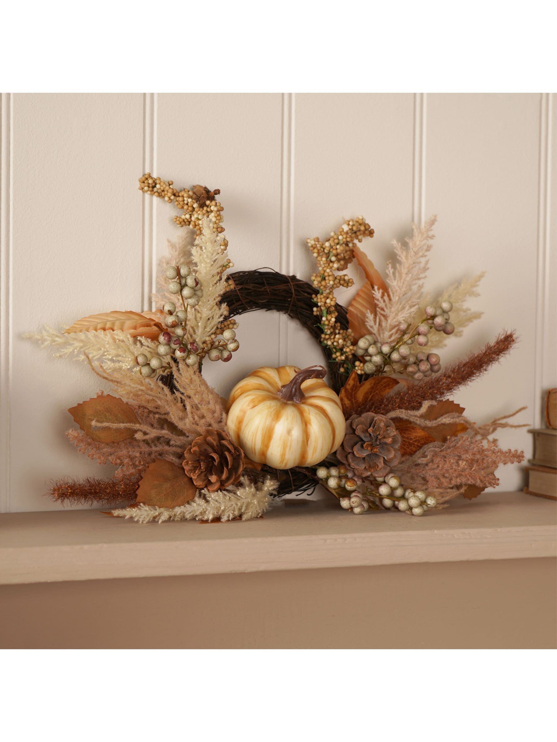 Rackhams Cream/Brown Neutral Pumpkin Mini Wreath - Image 3
