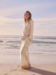 Natural Column Midi Skirt with Linen - Image 1 of 6
