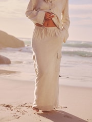 Natural Column Midi Skirt with Linen - Image 2 of 6