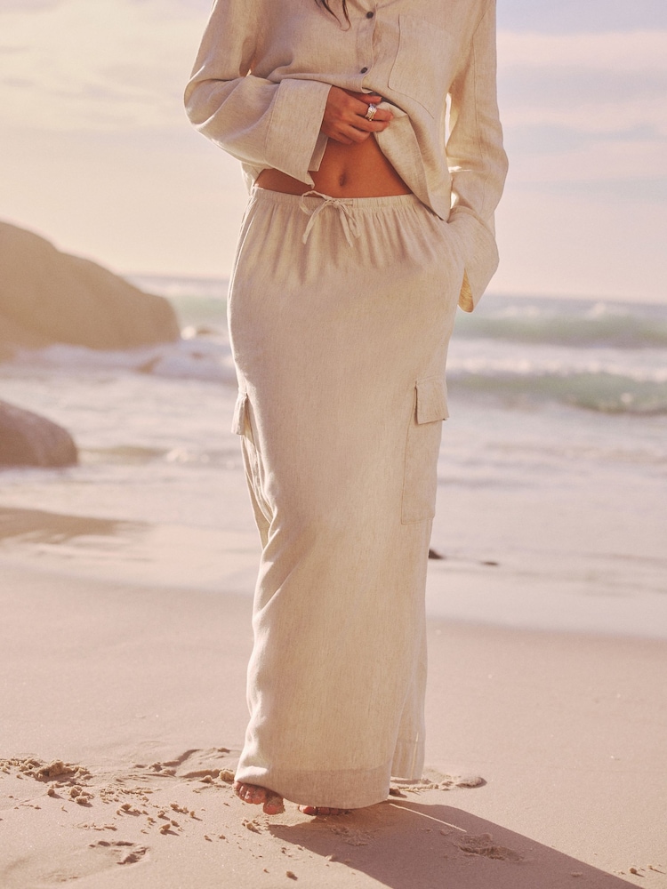 Natural Column Midi Skirt with Linen - Image 2 of 6