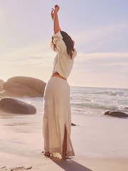Natural Column Midi Skirt with Linen - Image 3 of 6