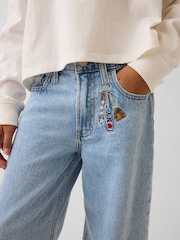 Gap Light Wash Keychain Low Rise Embroidered I Heart NY Baggy Jeans (5-13yrs) - Image 5 of 6