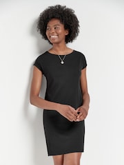 Black 100% Cotton Relaxed Capped Sleeve Tunic Dress - Image 1 of 4