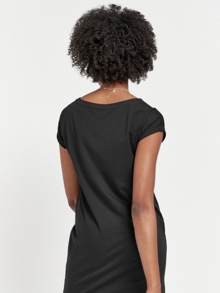 Black 100% Cotton Relaxed Capped Sleeve Tunic Dress - Image 2 of 4