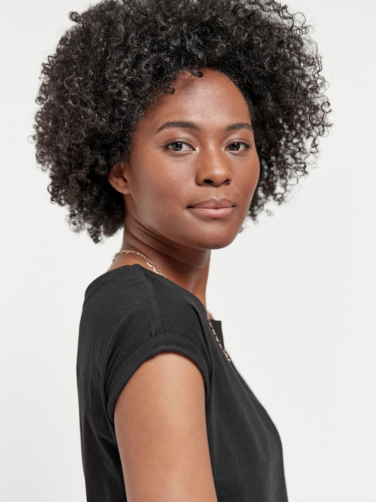 Black 100% Cotton Relaxed Capped Sleeve Tunic Dress - Image 3 of 4