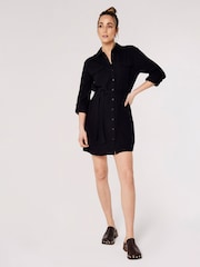 Apricot Black 100% Cotton 2 Pocket Self Tie Shirt Dress - Image 3 of 4