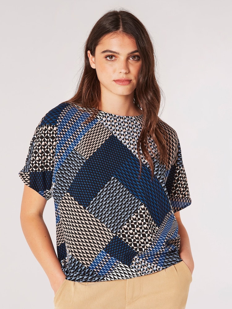 Apricot Blue Mini Geo Patchwork T-Shirt - Image 1 of 5