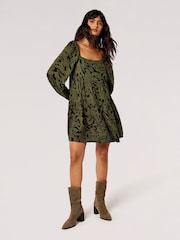 Apricot Green Brushstroke Floral Babydoll Dress - Image 1 of 5