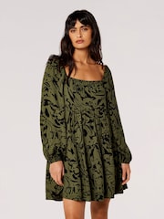 Apricot Green Brushstroke Floral Babydoll Dress - Image 2 of 5