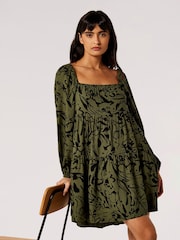 Apricot Green Brushstroke Floral Babydoll Dress - Image 4 of 5