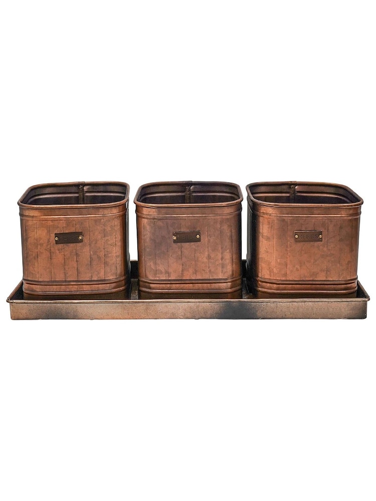 Ivyline Set of 3 Copper Garden Hampton Herb Planters With Tray - Image 2 of 4
