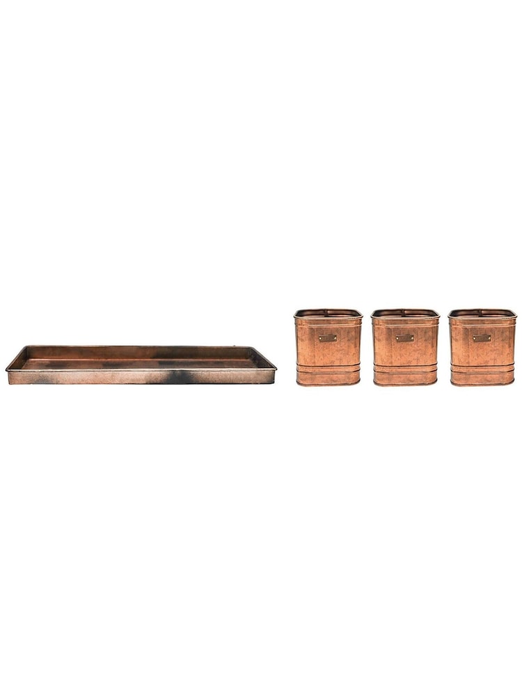 Ivyline Set of 3 Copper Garden Hampton Herb Planters With Tray - Image 4 of 4