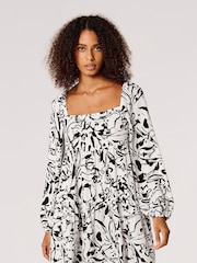 Apricot White Brushstroke Floral Babydoll Dress - Image 1 of 5