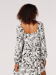 Apricot White Brushstroke Floral Babydoll Dress - Image 2 of 5