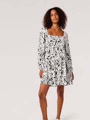 Apricot White Brushstroke Floral Babydoll Dress - Image 3 of 5