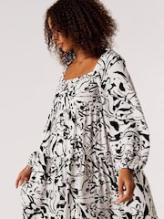 Apricot White Brushstroke Floral Babydoll Dress - Image 4 of 5
