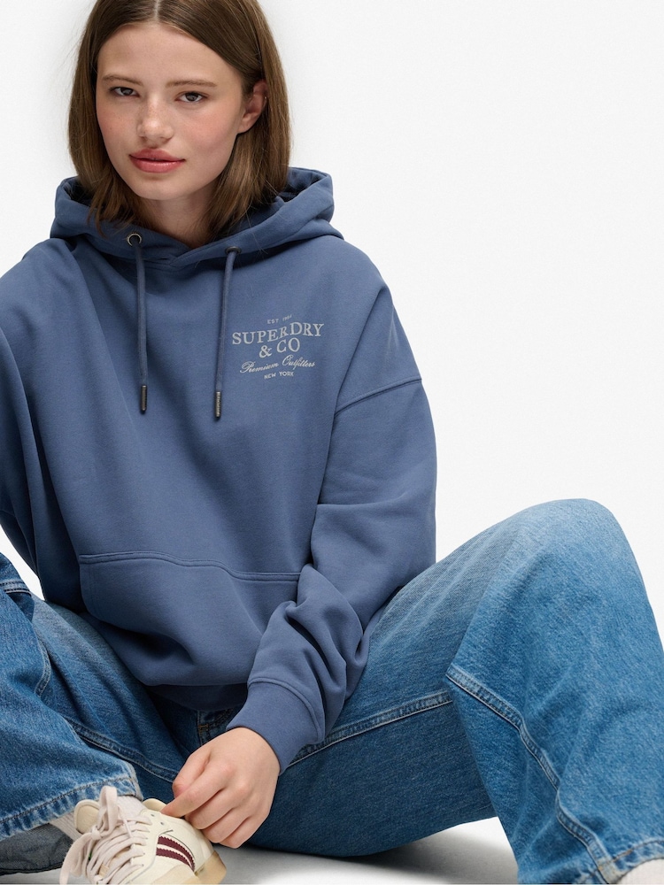 Superdry Blue Luxe Casual Relaxed Hoodie - Image 1 of 6