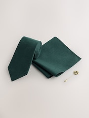Verde - Juego de corbata, pañuelo de bolsillo y alfiler de solapa - Imagen 1 de 4