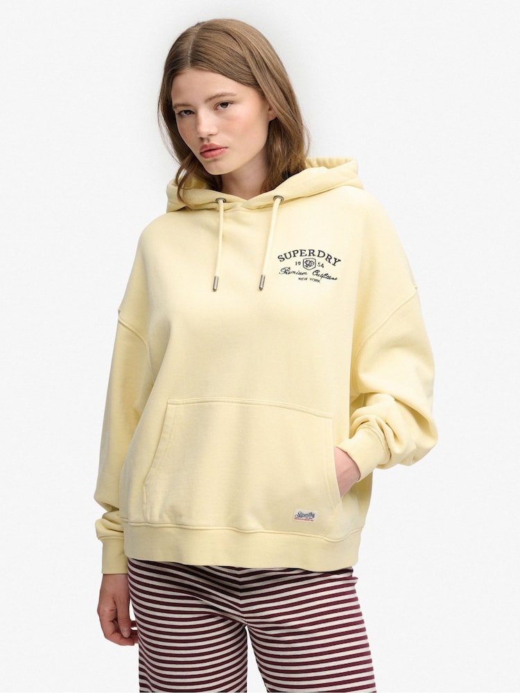 Superdry Yellow Luxe Casual Relaxed Hoodie - Image 1 of 6 Superdry Yellow Luxe Casual Relaxed Hoodie - Image 1 of 6