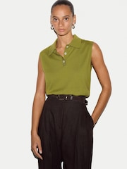 Jigsaw Green Cotton Sleeveless Polo Shirt - Image 1 of 4