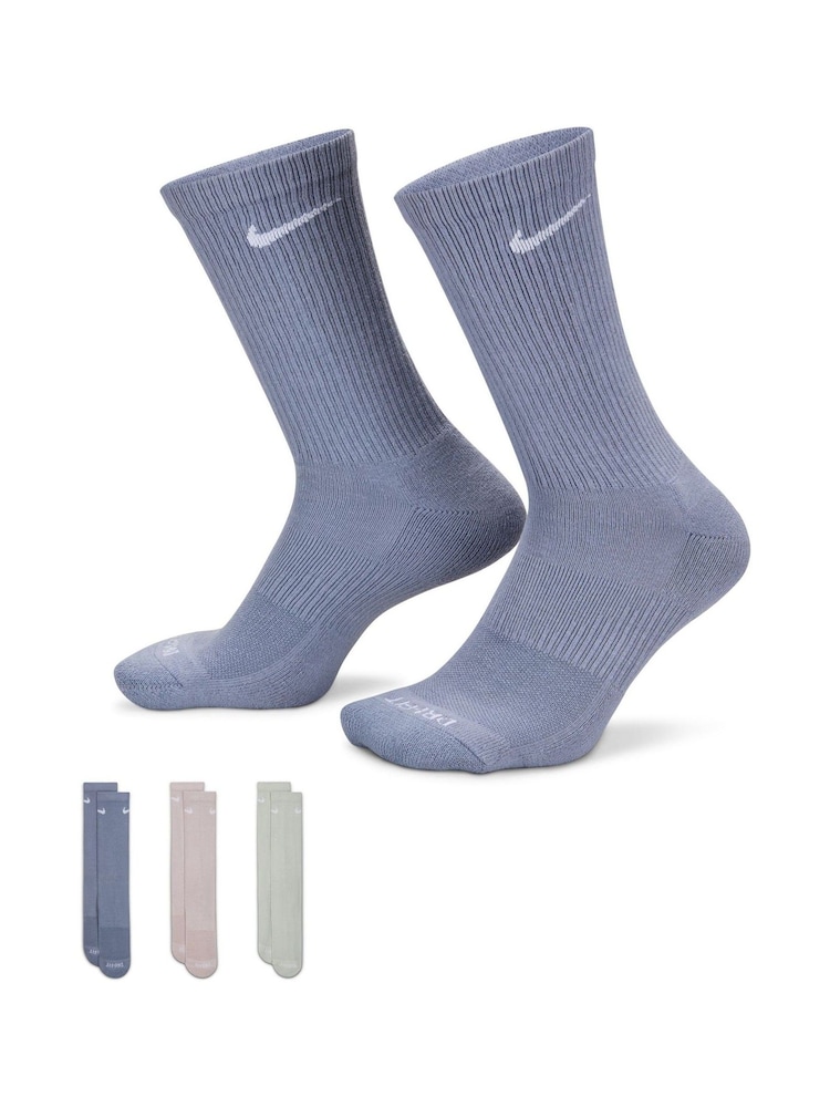 Nike Blue Crew Everyday Plus Cushioned Training Crew 100% Cotton Socks 3 Pack - Image 1 of 4