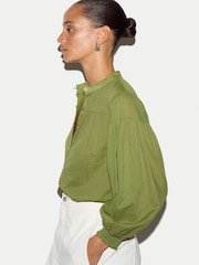 Jigsaw Green Cotton Balloon Sleeve Top - Image 2 of 4