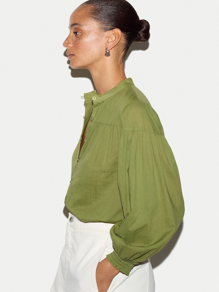 Jigsaw Green Cotton Balloon Sleeve Top - Image 2 of 4 Jigsaw Green Cotton Balloon Sleeve Top - Image 2 of 4