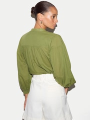Jigsaw Green Cotton Balloon Sleeve Top - Image 4 of 4