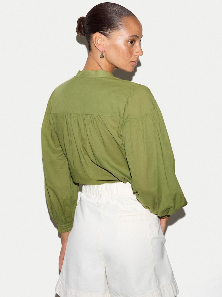 Jigsaw Green Cotton Balloon Sleeve Top - Image 4 of 4 Jigsaw Green Cotton Balloon Sleeve Top - Image 4 of 4