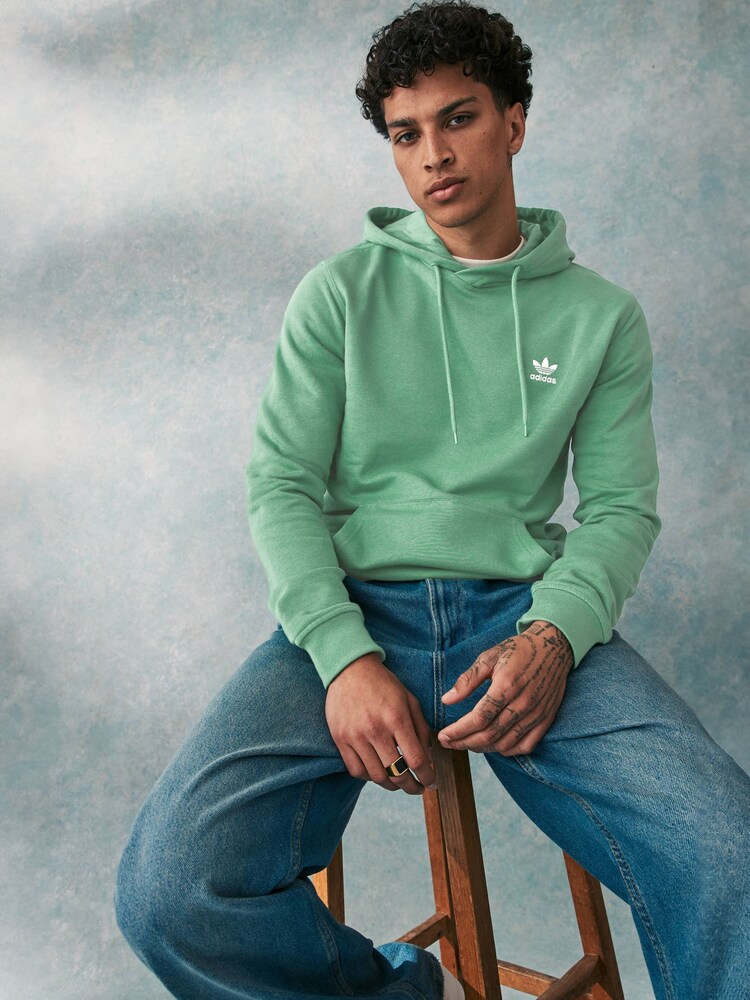 adidas originals Green 100% Cotton Trefoil Essentials Hoodie - Image 1 of 6