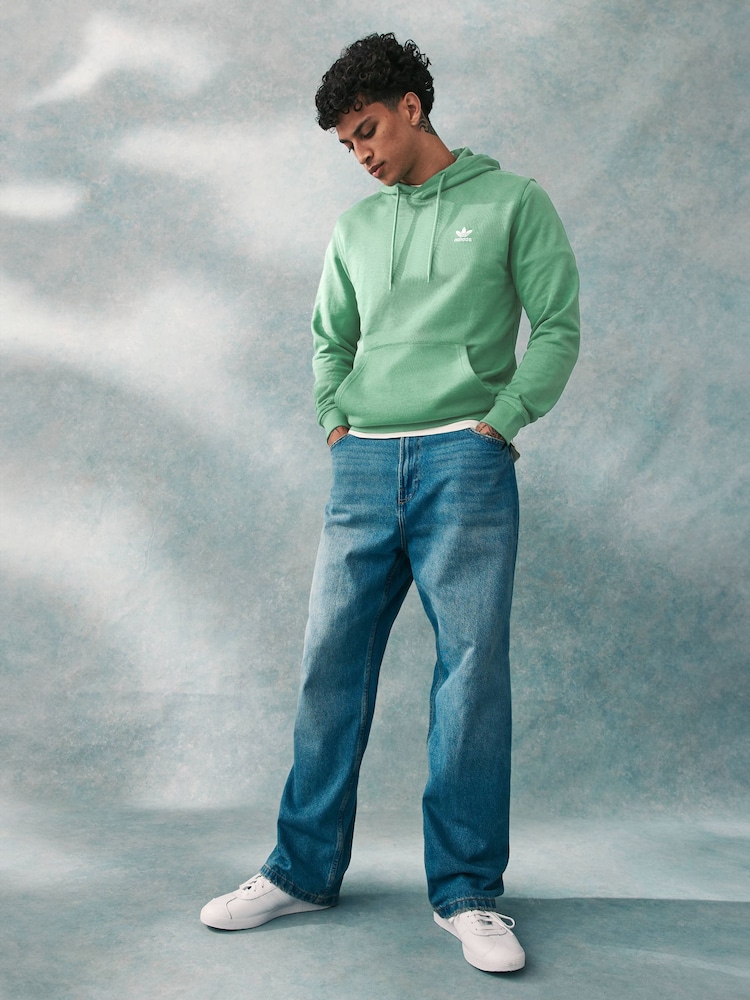 adidas originals Green 100% Cotton Trefoil Essentials Hoodie - Image 2 of 6