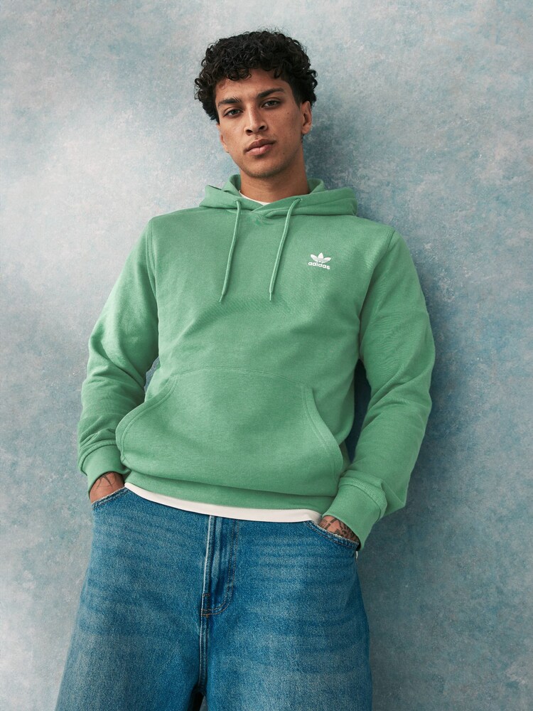 adidas originals Green 100% Cotton Trefoil Essentials Hoodie - Image 3 of 6