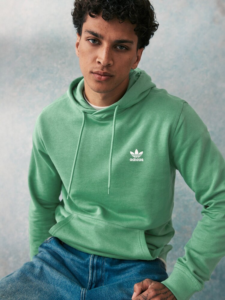 adidas originals Green 100% Cotton Trefoil Essentials Hoodie - Image 4 of 6
