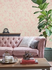Laura Ashley Chalk Pink Oriental Garden Pearlescent Wallpaper Sample - Image 1 of 2