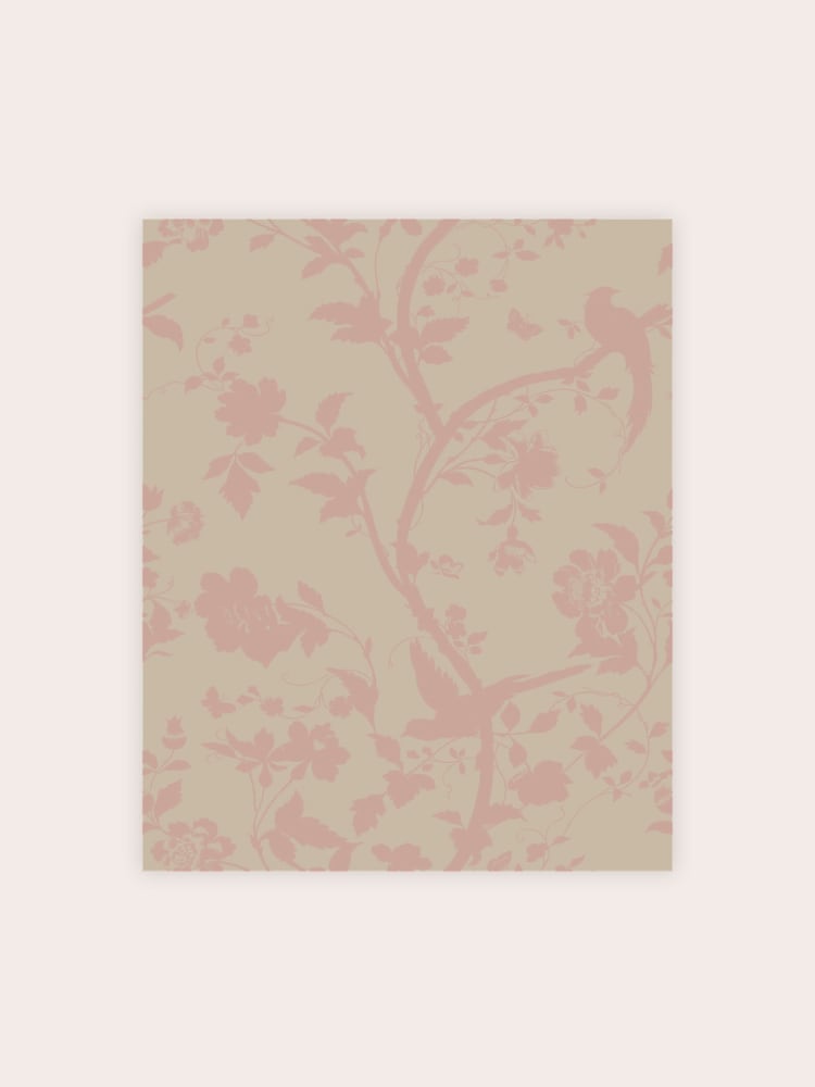Laura Ashley Chalk Pink Oriental Garden Pearlescent Wallpaper Sample - Image 2 of 2