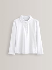 Weiß - 2er-Pack Schul-Poloshirts aus Baumwollstretch mit langen Ärmeln und Rüschenkragen (3–14 Jahre) - Bild 3 von 5