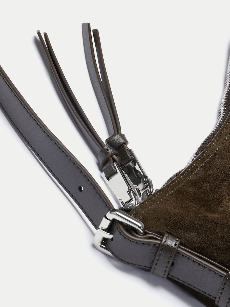 Jigsaw Green Trafalgar Suede Shoulder Bag - Image 5 of 5 Jigsaw Green Trafalgar Suede Shoulder Bag - Image 5 of 5