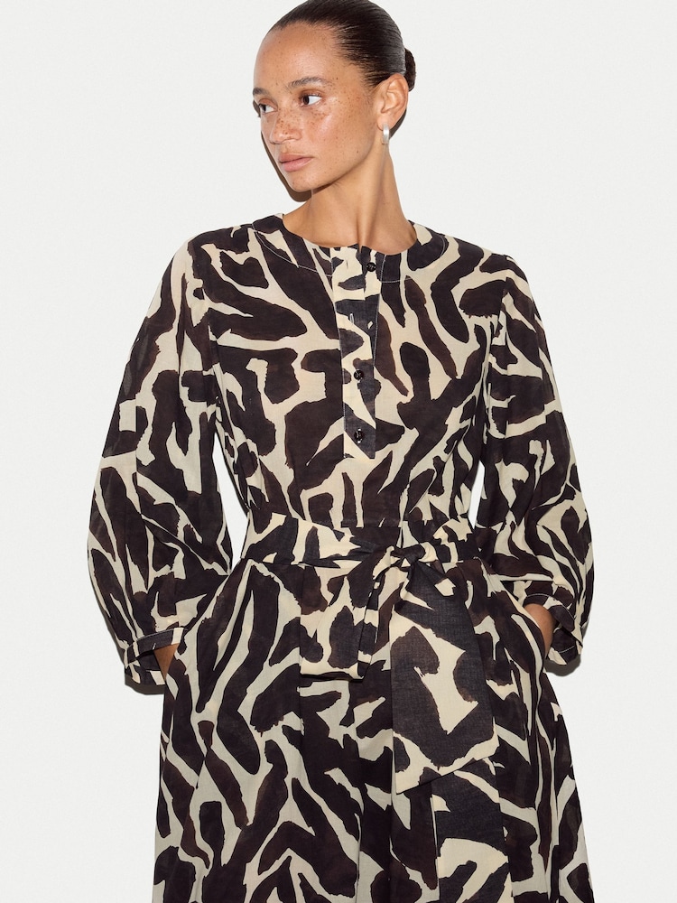 Jigsaw Brown Zebra Midi Shirt Dress - Image 2 of 7 Jigsaw Brown Zebra Midi Shirt Dress - Image 2 of 7