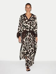 Jigsaw Brown Zebra Satin Wrap Trousers - Image 1 of 6